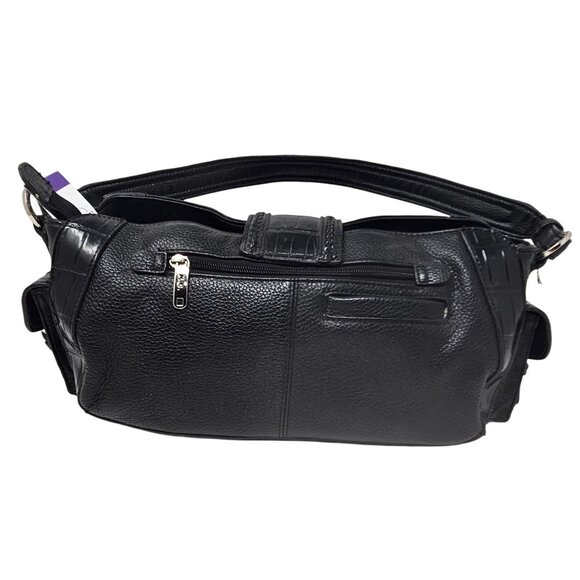 M.C. Marc Chantal Leather Purse Black Handbag Croco Gator Shoulder Strap - Picture 3 of 11